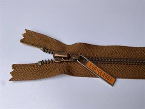 Lynlås - ikke delbar, mørk kanel med metaltænder, 13 cm