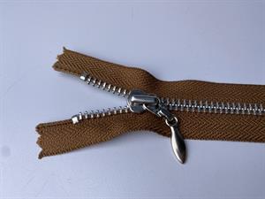 Lynlås - ikke delbar, mørk nougat med metaltænder, 13 cm