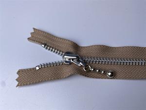 Lynlås - ikke delbar, mørk sand med metaltænder, 16 cm