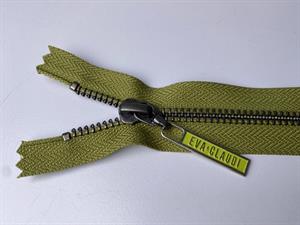 Lynlås - ikke delbar, mørk sennepsgrøn med metaltænder, 13 cm