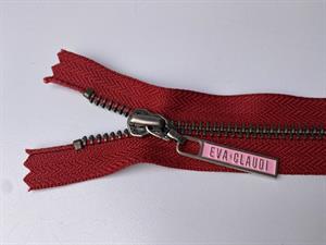 Lynlås - ikke delbar, mørkerød med metaltænder, 13 cm