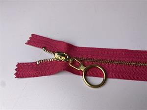 Lynlås - ikke delbar, mørk pink med metaltænder, 15 cm