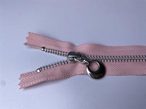 Lynlås - ikke delbar, lyserød med metaltænder, 13 cm