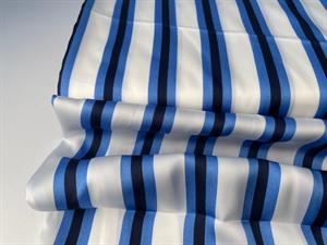 Fastvævet polyester satin - striber i blå toner