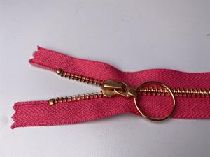 Lynlås - ikke delbar, pink med metaltænder, 12 cm