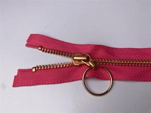 Lynlås - ikke delbar, pink med metaltænder, 57 cm