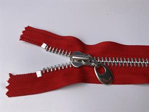 Lynlås - ikke delbar, rød med grove metaltænder, 15 cm