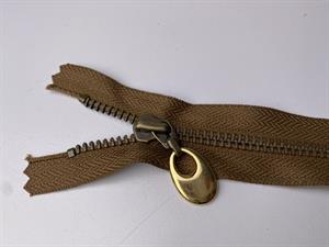 Lynlås - ikke delbar, brun med metaltænder, 39 cm