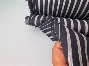 Fastvævet denim - striber i midnatsblå og offwhite