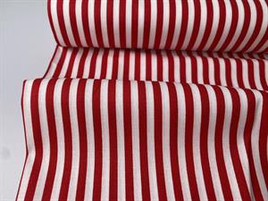 Vævet bomuldspoplin - rød / hvid stribet