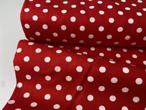 Vævet bomuldspoplin - rød med hvide prikker