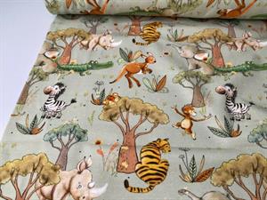 Bomuldsjersey - søde safari dyr