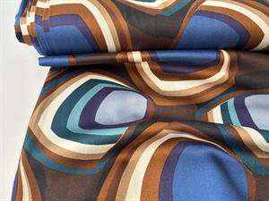 Fastvævet viscose - 70's groove blue / brown