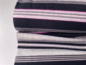 Bomuldsjersey - grey mix & pink stripes
