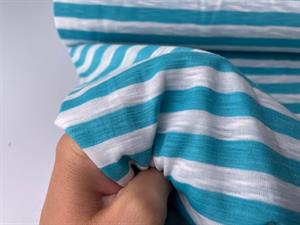 Viscosejersey - flotte striber i turkis / offwhite