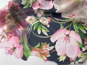 Fastvævet chiffon - store romantiske blomster