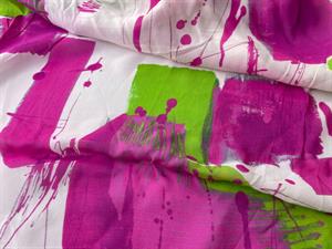 Fastvævet chiffon - abstrakt i fuchsia og grøn