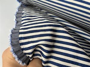 Fastvævet bomuld med stræk - stripes cobalt / offwhite