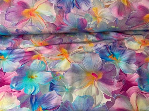 Bambus jersey - blomster i fine pastel farver
