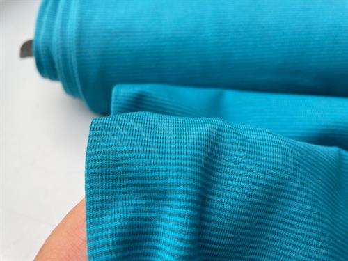 Bomuldsjersey - mikro striber i teal/dark teal