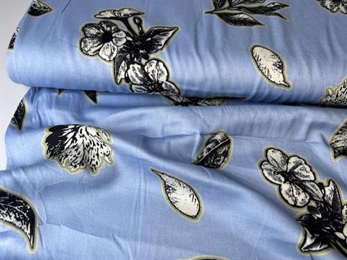 Fastvævet viscose - smuk lavendelblå med blomster