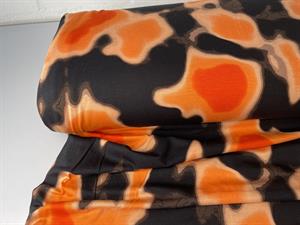 Viscosejersey - sort bund med orange stort flot tryk