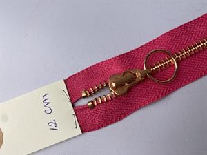 Lynlås fra YKK - ikke delbar, pink med rosegold metal tænder, 12 cm