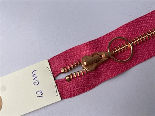 Lynlås fra YKK - ikke delbar, pink med rosegold metal tænder, 12 cm