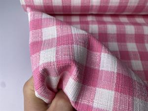 Fastvævet - flotte tern i lys pink og offwhite