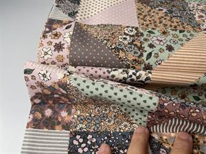 Canvas dekostof - smukt patchwork look med mønstre og blomster
