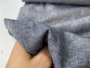 Vævet hør/bomuld - chambré herringbone navy