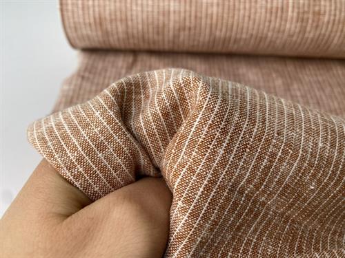 Vævet hør/bomuld - chambré melange stripes brique