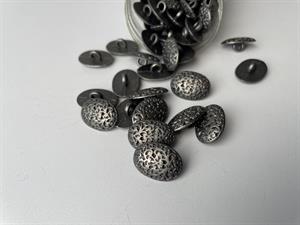 Metalknap - oval og flot mønster, 18 mm
