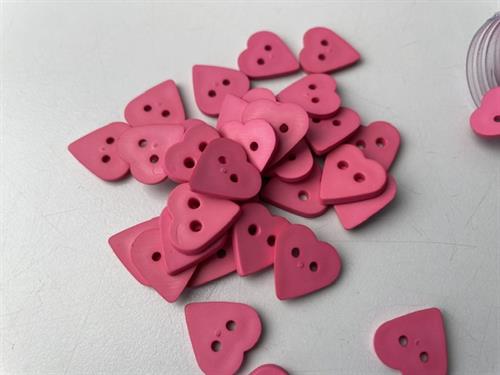 Helt rør med ca. 50 knapper - lille fin hjerteknap i pink, 15 mm