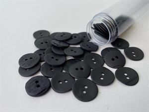 Perlemorsknap - sort og mat, 15 mm