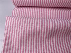 Vævet hør/bomuld - garnfarvede striber i lyserød