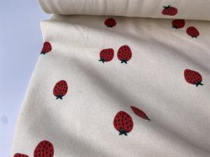 Bomuldsjersey - lækre jordbær på natur bund, gots