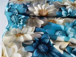 Fastvævet viscose - smukke blå og hvide blomster