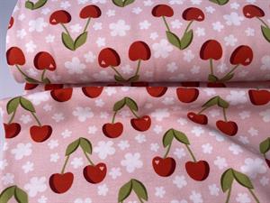 Bomuldsjersey - lækre kirsebær og små blomster, udgår