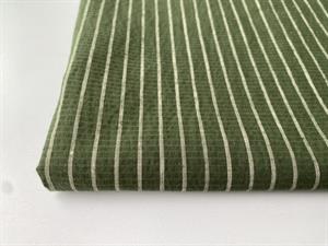 Crepet skjortepoplin - flotte striber på mørkegrøn bund