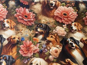 Deko canvas - nuttede hunde og smukke blomster
