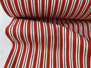 Twillvævet denim - klassiske striber i rød og offwhite