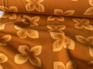 Bomuldsjersey - lækker lys rustorange med retroblomster