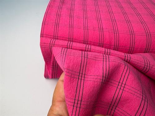 Jacquardvævet bomuldspoplin - garnfarvet i flot pink med tern