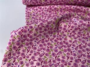 Bomuldsjersey - lidt stum, lyserød med søde blomster