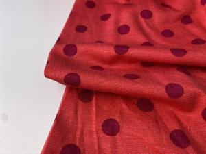 Viscosejersey - lækker koralrød med flotte prikker