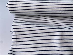 Viscosejersey - flotte smalle striber i offwhite og marineblå