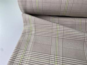 Fastvævet bengalin med stræk - lækre tern på beige bund