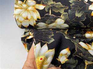 Bambus jersey - lyse lotus blomster på mørk bund