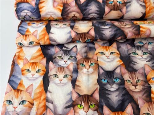 Vævet bomuldspoplin - pretty cats